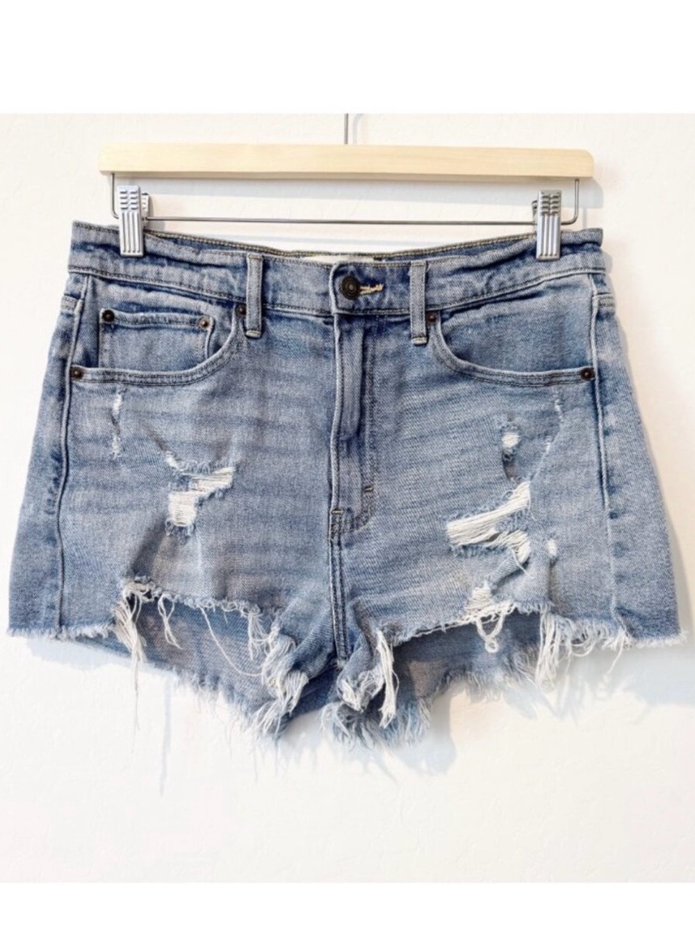 Abercrombie Distressed High Rise Jean Shorts 30 Y2K Grunge Festival Rodeo Boho